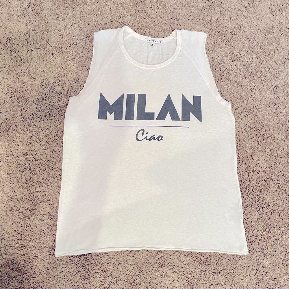 “Milan Ciao” White Tank Top w/ Gray writing